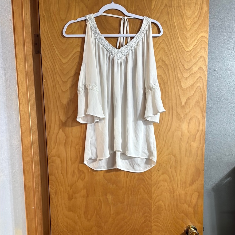Charming Charlie Asymmetrical Cream Blouse